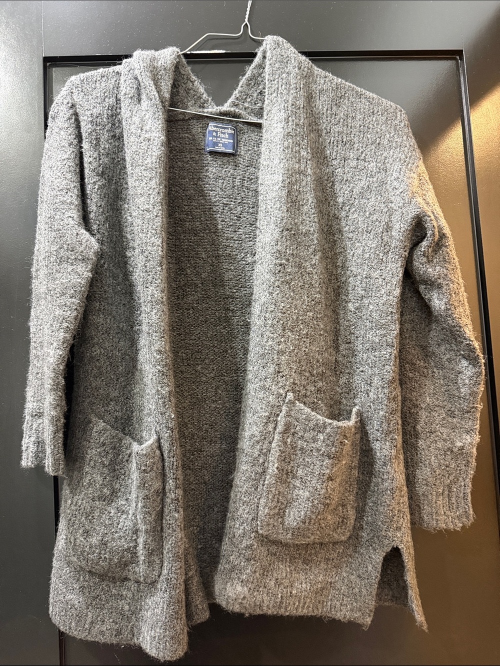 Abercrombie & Fitch Gray Hooded Open-Front Pocket Cardigan